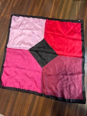Colorblock Pink and Red Square Scarf with Black Center 100% silk
